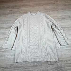 H&M Cream Cable Knit Long Sleeve Sweater Dress Tunic Women Size M